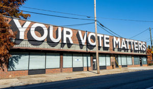 Building in Atlanta, Georgia painted with "Your Vote Matters"